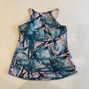 Prana Women's Abstract Pink and Green Tank Top with Built in Bra